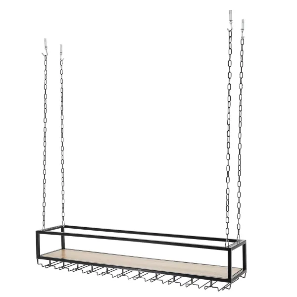Support à verres à vin suspendu industriel réglable avec support en verre et étagère pour bar de cuisine (120 cm) Support à verres à vin suspendu industriel réglable avec support en verre et étagère pour bar de cuisine (120 cm)