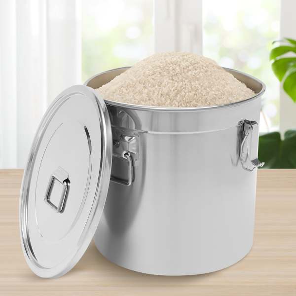 Bidon hermétique en acier inoxydable pour la cuisine, récipient de bidons de grains de céréales de riz avec poignées + couvercle (33L)