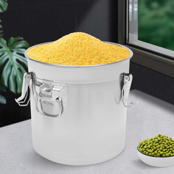 Bidon hermétique en acier inoxydable pour la cuisine, récipient de bidons de grains de céréales de riz avec poignées + couvercle (33L) Bidon hermétique en acier inoxydable pour la cuisine, récipient de bidons de grains de céréales de riz avec poignées + couvercle (33L)
