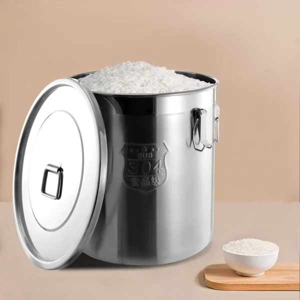 Acier inoxydable hermétique bidon pour la cuisine, sec / humide alimentaire riz bidon de céréales conteneur garder la farine, le sucre, le café et le thé seau de stockage frais avec poignées + couvercle (48L)