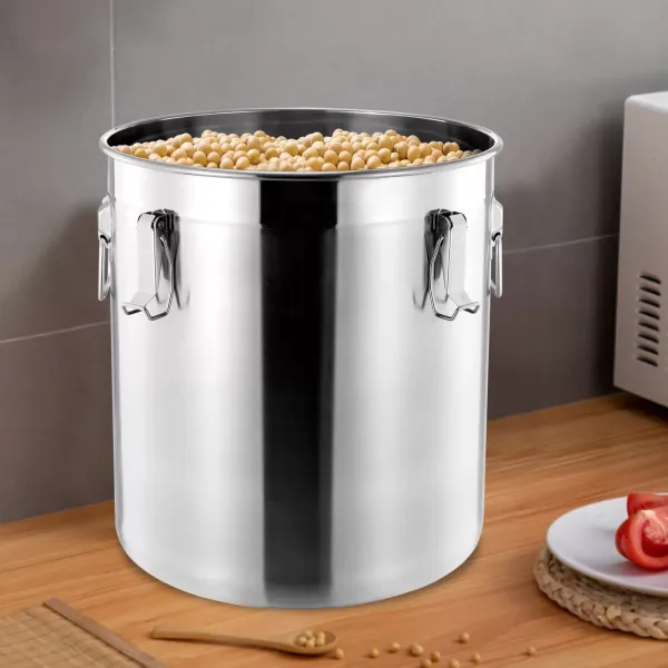 Acier inoxydable hermétique bidon pour la cuisine, sec / humide alimentaire riz bidon de céréales conteneur garder la farine, le sucre, le café et le thé seau de stockage frais avec poignées + couvercle (48L) Acier inoxydable hermétique bidon pour la cuisine, sec / humide alimentaire riz bidon de céréales conteneur garder la farine, le sucre, le café et le thé seau de stockage frais avec poignées + couvercle (48L)