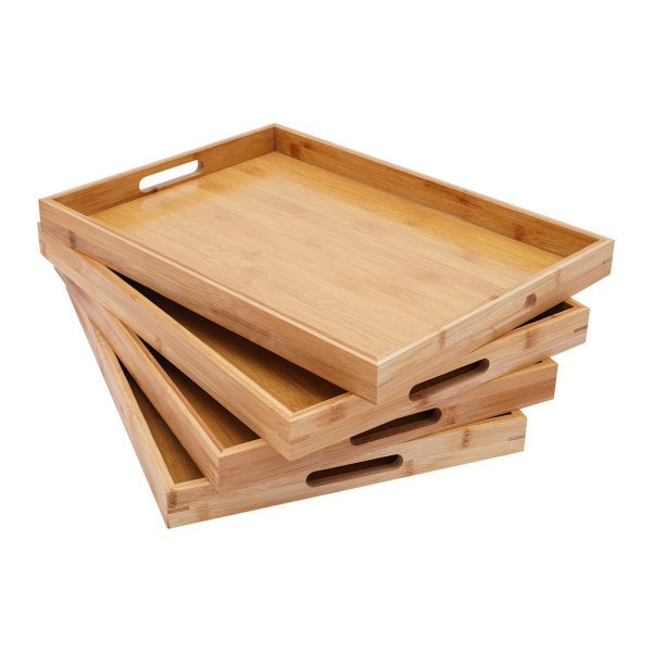 Plateau à vin en bambou, 4 pièces, pour contenir du vin ou d'autres articles, 46x33x3.5cm