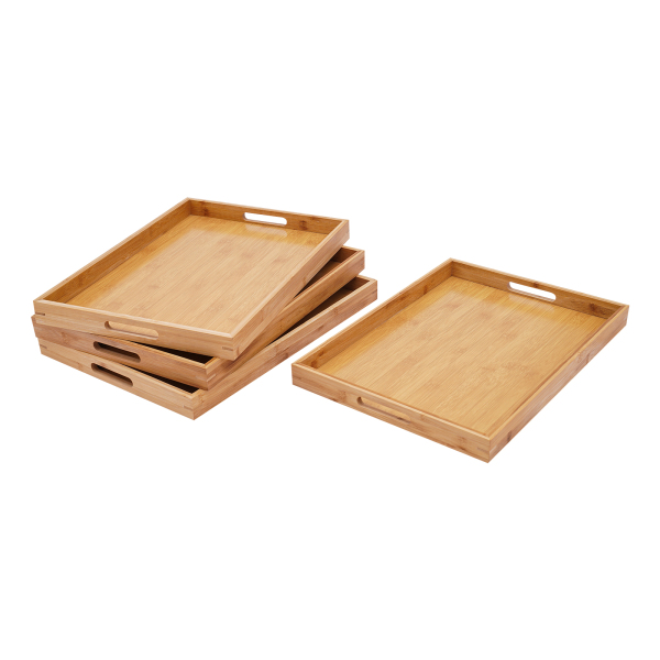 Plateau à vin en bambou, 4 pièces, pour contenir du vin ou d'autres articles, 46x33x3.5cm