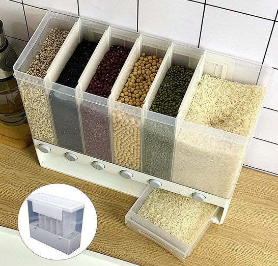 Boîte de rangement hermétique à 6 compartiments avec couvercle et verre doseur pour la cuisine