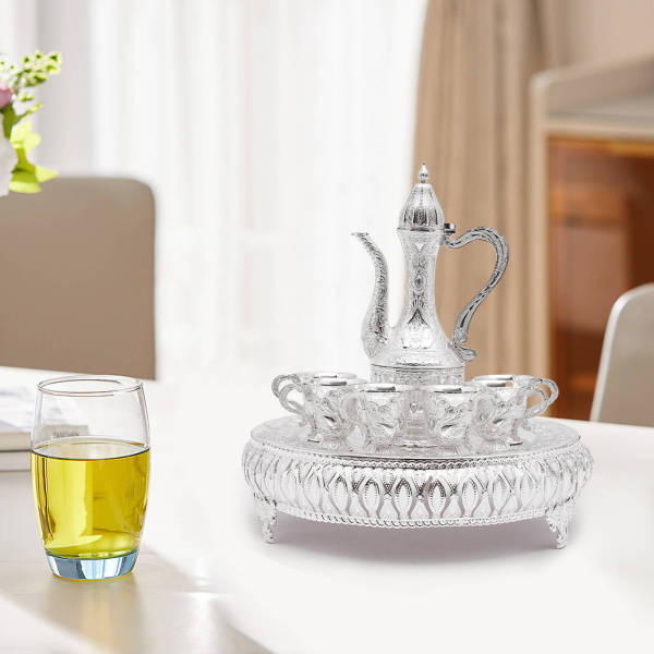 Ensemble tasse à café et théière, ensemble de service à thé pour décoration de table à thé, argent, avec une théière et six tasses