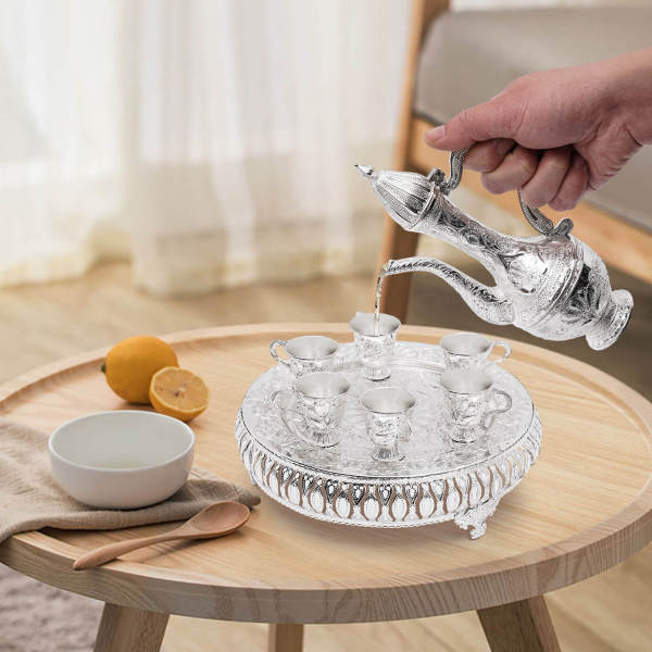 Ensemble tasse à café et théière, ensemble de service à thé pour décoration de table à thé, argent, avec une théière et six tasses Ensemble tasse à café et théière, ensemble de service à thé pour décoration de table à thé, argent, avec une théière et six tasses