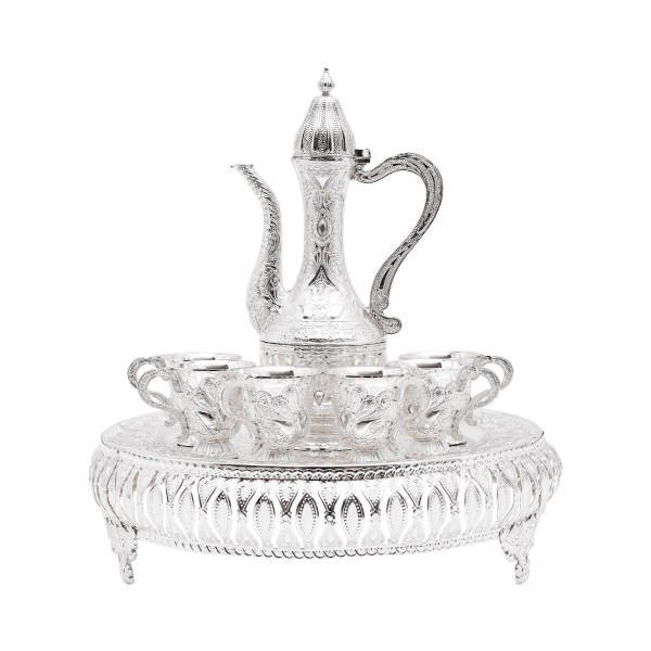 Ensemble tasse à café et théière, ensemble de service à thé pour décoration de table à thé, argent, avec une théière et six tasses