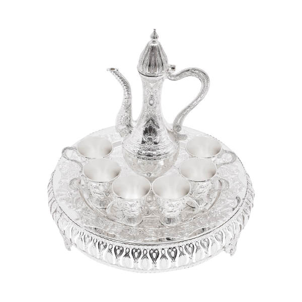 Ensemble tasse à café et théière, ensemble de service à thé pour décoration de table à thé, argent, avec une théière et six tasses