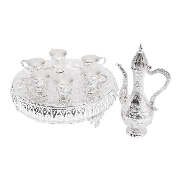 Ensemble tasse à café et théière, ensemble de service à thé pour décoration de table à thé, argent, avec une théière et six tasses