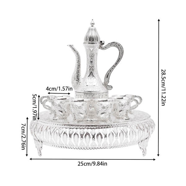 Ensemble tasse à café et théière, ensemble de service à thé pour décoration de table à thé, argent, avec une théière et six tasses Ensemble tasse à café et théière, ensemble de service à thé pour décoration de table à thé, argent, avec une théière et six tasses
