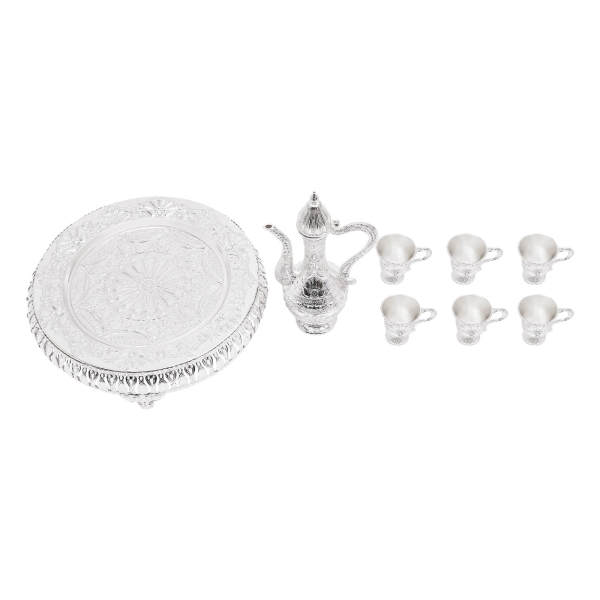Ensemble tasse à café et théière, ensemble de service à thé pour décoration de table à thé, argent, avec une théière et six tasses