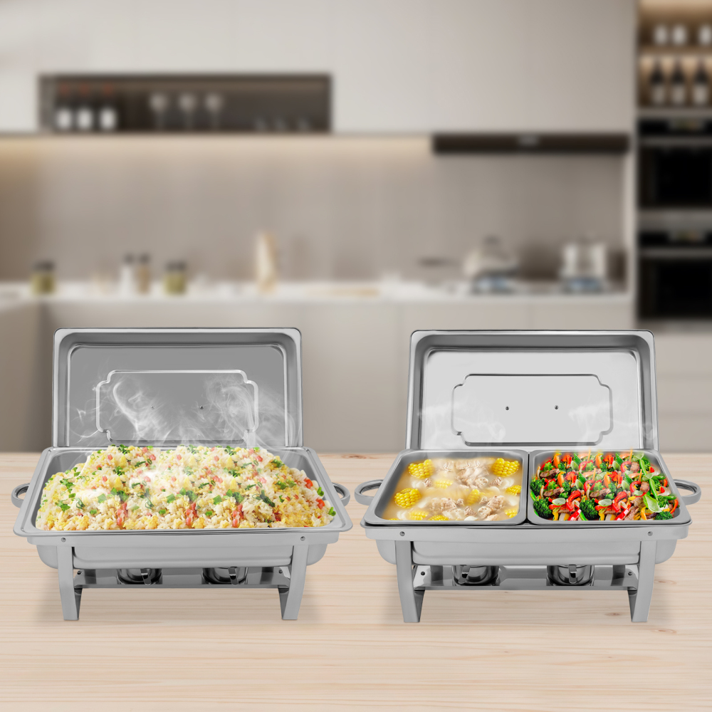 Ensemble de 2 chauffe-plats de restauration, à utiliser lors des banquets de vacances, des réunions de famille, en acier inoxydable 410