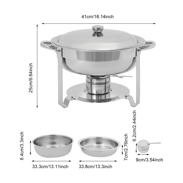 Ensemble de 2 réchauds pour buffet 4,5 L, Ensemble de plats chauffants pour buffet - Argent Ensemble de 2 réchauds pour buffet 4,5 L, Ensemble de plats chauffants pour buffet - Argent