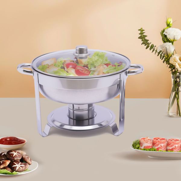 Ensemble chauffe-plat rond en acier inoxydable, lave-vaisselle 3,5 l, avec couvercle, chauffe-aliments, 42x30cm