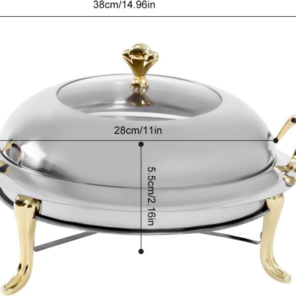 Réchauffeur de nourriture rond en acier inoxydable 3L avec couvercle Récipient chauffant pour buffet de fête de cuisine
