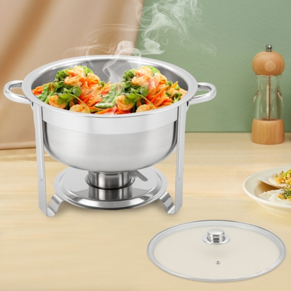 Cuisinière ronde en acier inoxydable de 8,5 L avec couvercle en verre, double bol, adaptée aux buffets et aux fêtes