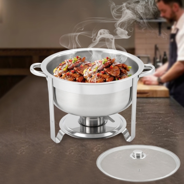 Cuisinière ronde en acier inoxydable de 8,5 L avec couvercle en verre, double bol, adaptée aux buffets et aux fêtes