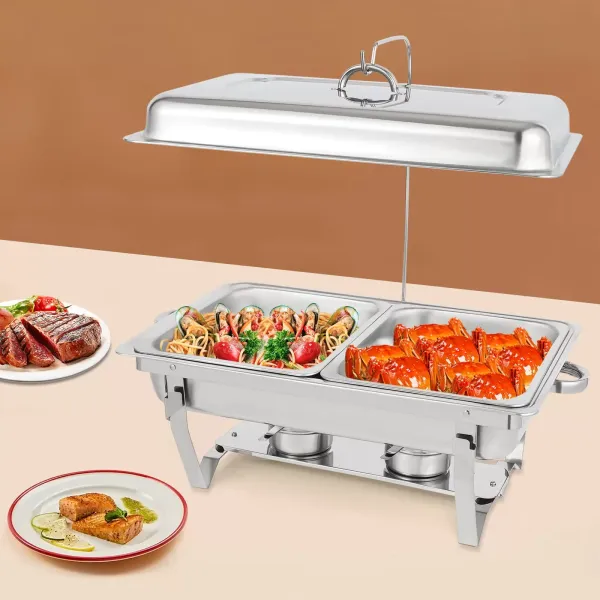 Ensemble de buffet en acier inoxydable avec cadre pliable, 4,76 litres (chacun), argent Ensemble de buffet en acier inoxydable avec cadre pliable, 4,76 litres (chacun), argent