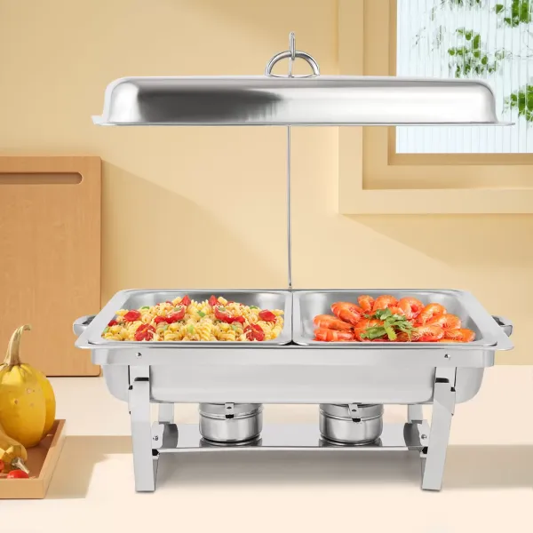 Ensemble de buffet en acier inoxydable avec cadre pliable, 4,76 litres (chacun), argent