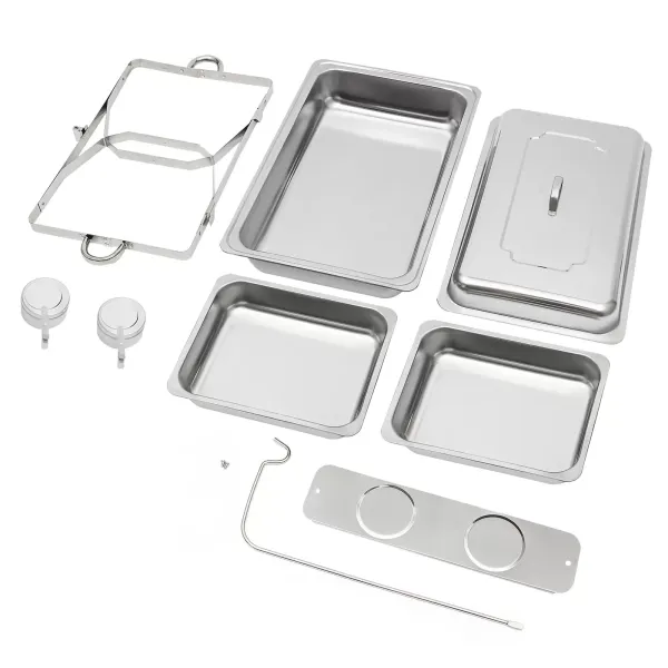 Ensemble de buffet en acier inoxydable avec cadre pliable, 4,76 litres (chacun), argent Ensemble de buffet en acier inoxydable avec cadre pliable, 4,76 litres (chacun), argent