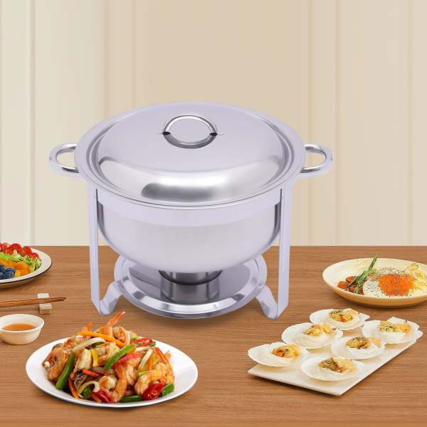 Chafing Dish Chafer rond en acier inoxydable avec couvercle Chauffe-plats chaud 5 l pour buffet restauration Party