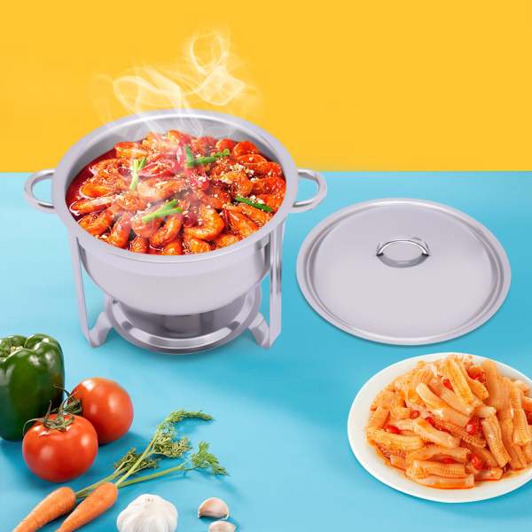Chafing Dish Chafer rond en acier inoxydable avec couvercle Chauffe-plats chaud 5 l pour buffet restauration Party Chafing Dish Chafer rond en acier inoxydable avec couvercle Chauffe-plats chaud 5 l pour buffet restauration Party