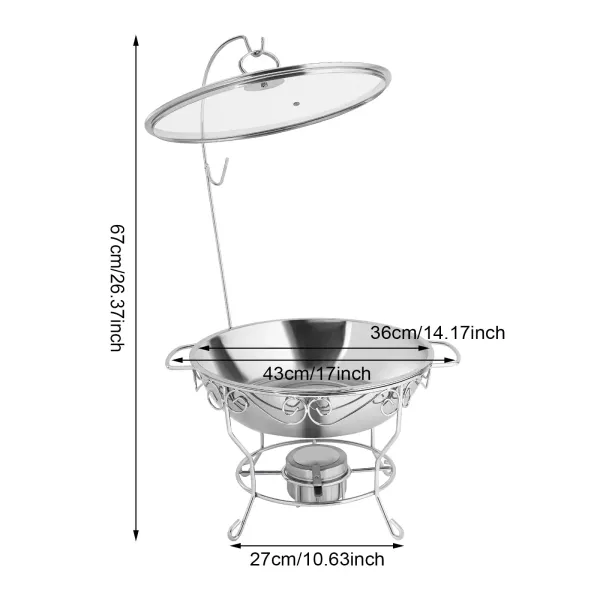 Poêle à manger ronde (le couvercle peut être accroché) chauffe-plats en acier inoxydable 6L-argent, chauffe-plat rond à support rond