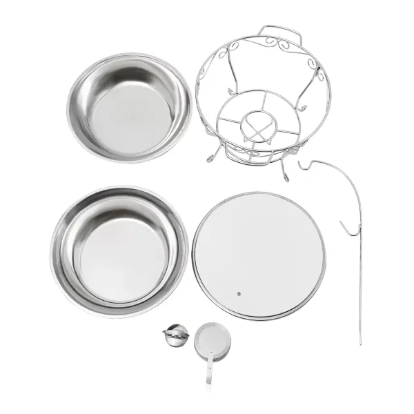 Poêle à manger ronde (le couvercle peut être accroché) chauffe-plats en acier inoxydable 6L-argent, chauffe-plat rond à support rond