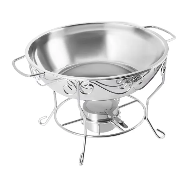 Poêle à manger ronde (le couvercle peut être accroché) chauffe-plats en acier inoxydable 6L-argent, chauffe-plat rond à support rond Poêle à manger ronde (le couvercle peut être accroché) chauffe-plats en acier inoxydable 6L-argent, chauffe-plat rond à support rond