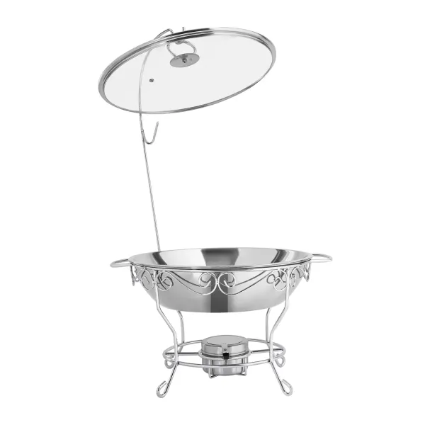 Poêle à manger ronde (le couvercle peut être accroché) chauffe-plats en acier inoxydable 6L-argent, chauffe-plat rond à support rond Poêle à manger ronde (le couvercle peut être accroché) chauffe-plats en acier inoxydable 6L-argent, chauffe-plat rond à support rond