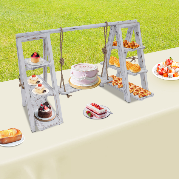 Présentoir à cupcakes 3 plateaux, ensemble de présentation de table avec plateaux amovibles - Blanc