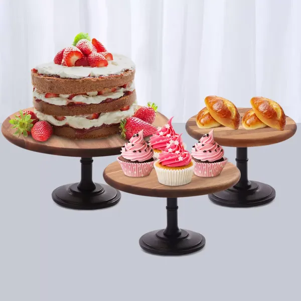 Lot de 3 supports rustiques en bois pour gâteaux de mariage, dessert, support rond pour thé de l'après-midi, support à gâteau pour anniversaire