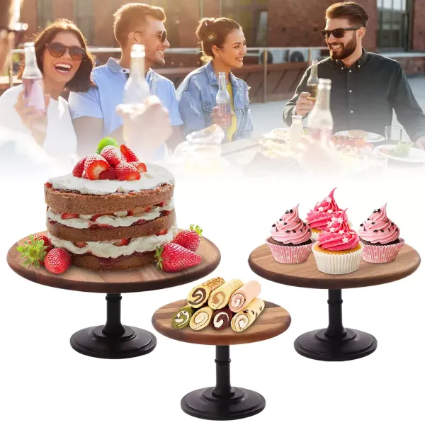 Lot de 3 supports rustiques en bois pour gâteaux de mariage, dessert, support rond pour thé de l'après-midi, support à gâteau pour anniversaire