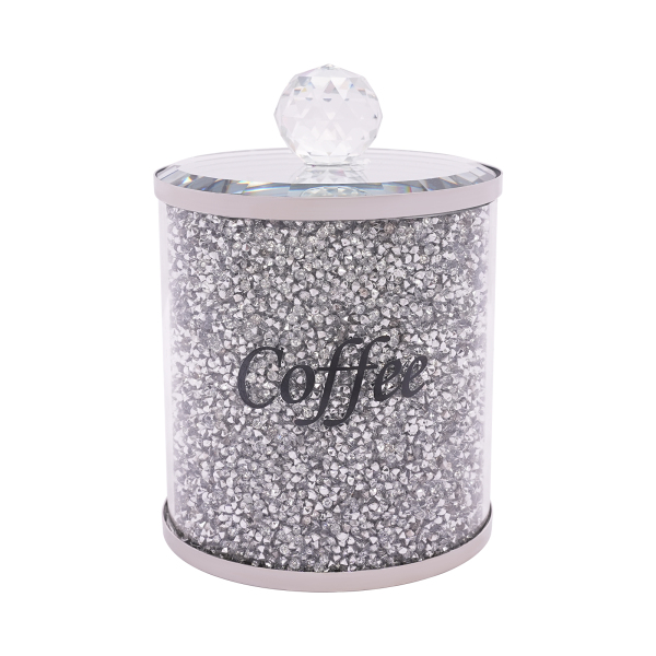 Set of 3, Coffee, sugar and tea container, Decorative glass jar with crushed diamond inlay Set of 3, Coffee, sugar and tea container, Decorative glass jar with crushed diamond inlay