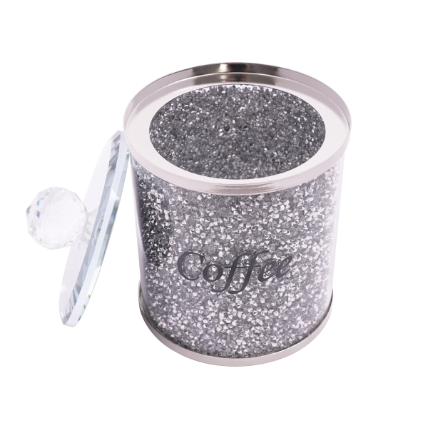 Set of 3, Coffee, sugar and tea container, Decorative glass jar with crushed diamond inlay