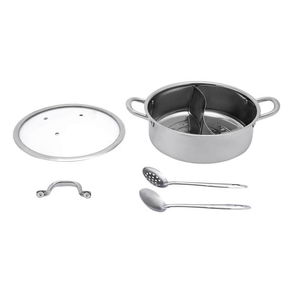 Yin Yang Hotpot 32 cm en acier inoxydable pour plaque de cuisson à gaz, 2 soupes et 1 couvercle en verre trempé épais Yin Yang Hotpot 32 cm en acier inoxydable pour plaque de cuisson à gaz, 2 soupes et 1 couvercle en verre trempé épais