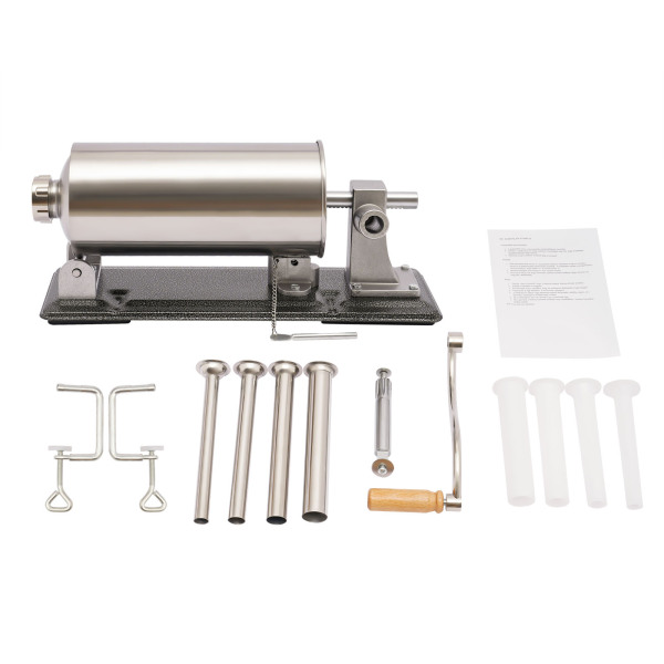 Machine à saucisses 4L, manuelle en acier inoxydable faite maison, machine de cuisson horizontale, avec 8 tubes de remplissage Machine à saucisses 4L, manuelle en acier inoxydable faite maison, machine de cuisson horizontale, avec 8 tubes de remplissage