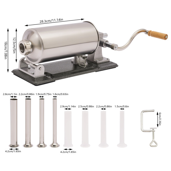 Machine à saucisses 4L, manuelle en acier inoxydable faite maison, machine de cuisson horizontale, avec 8 tubes de remplissage Machine à saucisses 4L, manuelle en acier inoxydable faite maison, machine de cuisson horizontale, avec 8 tubes de remplissage