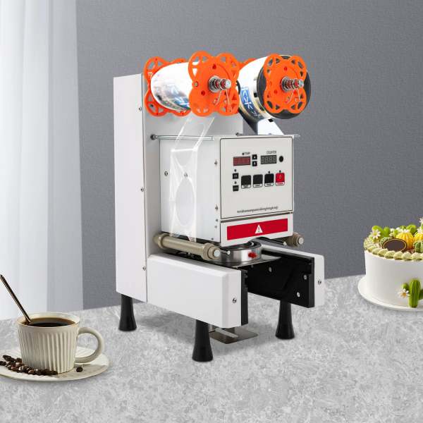Machine à sceller le thé au lait - Scelleuse automatique - 350 W - Pour polypropylène PE PET PS PVC et gobelets en papier (blanc)