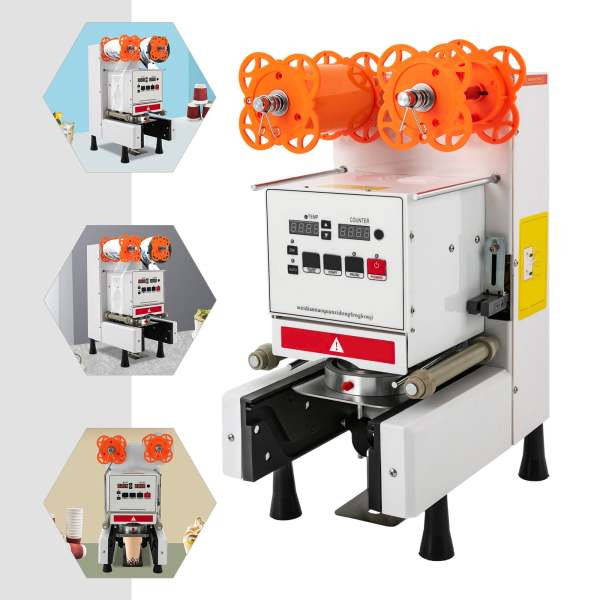 Machine à sceller le thé au lait - Scelleuse automatique - 350 W - Pour polypropylène PE PET PS PVC et gobelets en papier (blanc)
