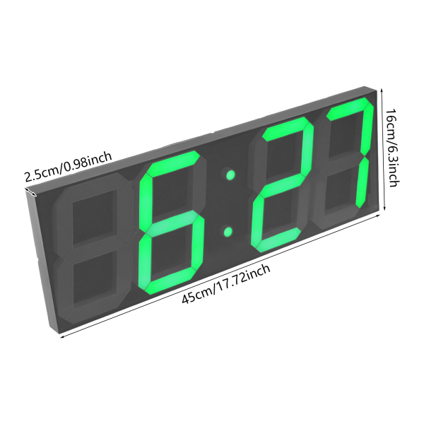 Horloge numérique LED, horloge murale LED, horloge numérique LED avec télécommande pour salons, bureaux - Police verte