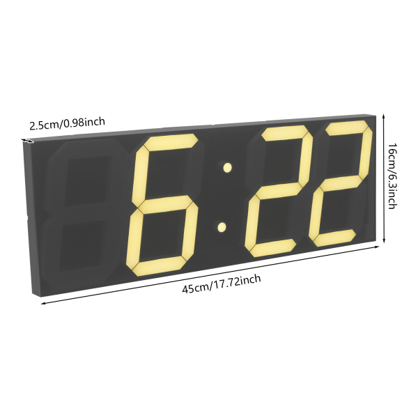 Horloge numérique LED, horloge murale LED, horloge numérique LED avec télécommande pour salons, bureaux - Police blanche chaude