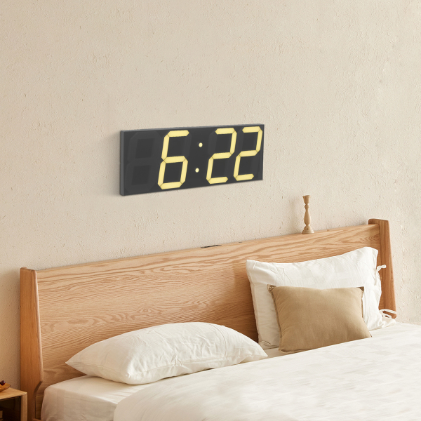 Horloge numérique LED, horloge murale LED, horloge numérique LED avec télécommande pour salons, bureaux - Police blanche chaude