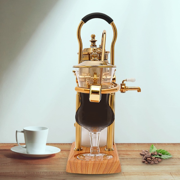 Cafetière Syphon en acier inoxydable - Cafetière à piston -Cafetière sous vide - Verre de table - Siphon - Machine à café (doré)