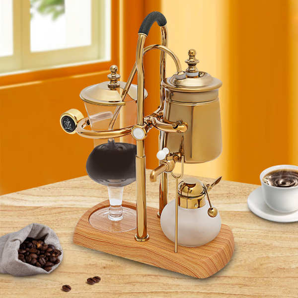 Cafetière Syphon en acier inoxydable - Cafetière à piston -Cafetière sous vide - Verre de table - Siphon - Machine à café (doré)