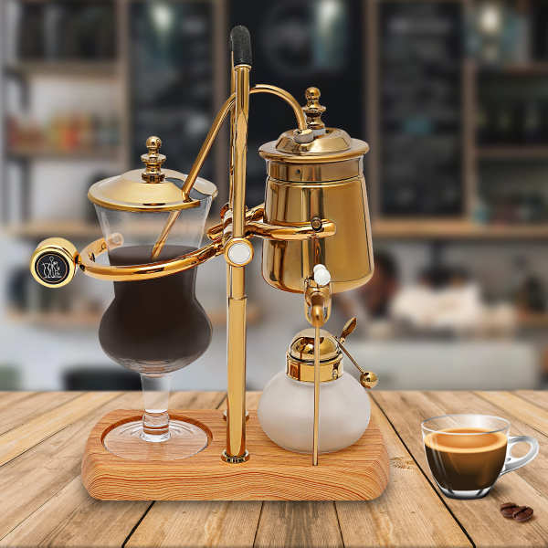 Cafetière Syphon en acier inoxydable - Cafetière à piston -Cafetière sous vide - Verre de table - Siphon - Machine à café (doré)