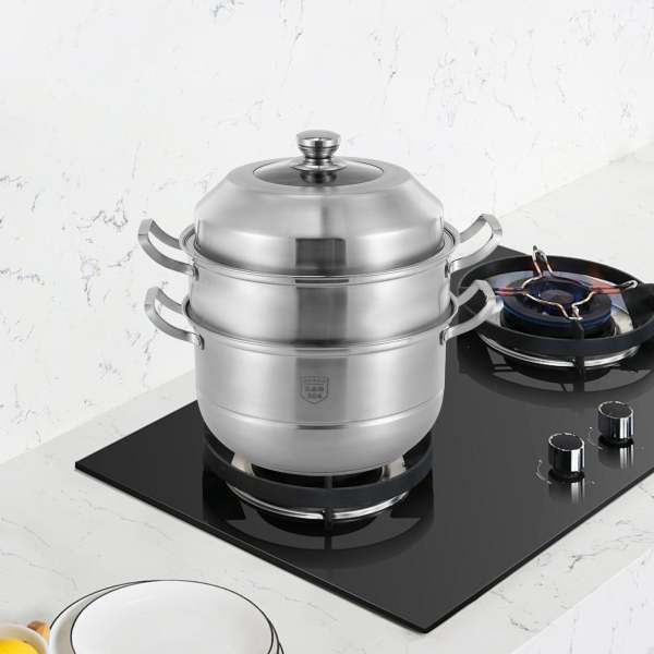 Marmite à induction, Set de cuisson vapeur, Marmite à soupe multicouche en acier inoxydable (32cm) Marmite à induction, Set de cuisson vapeur, Marmite à soupe multicouche en acier inoxydable (32cm)
