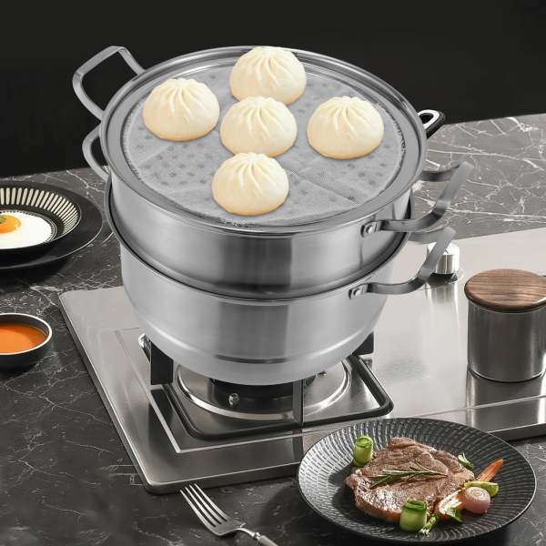 Marmite à induction, Set de cuisson vapeur, Marmite à soupe multicouche en acier inoxydable (32cm) Marmite à induction, Set de cuisson vapeur, Marmite à soupe multicouche en acier inoxydable (32cm)