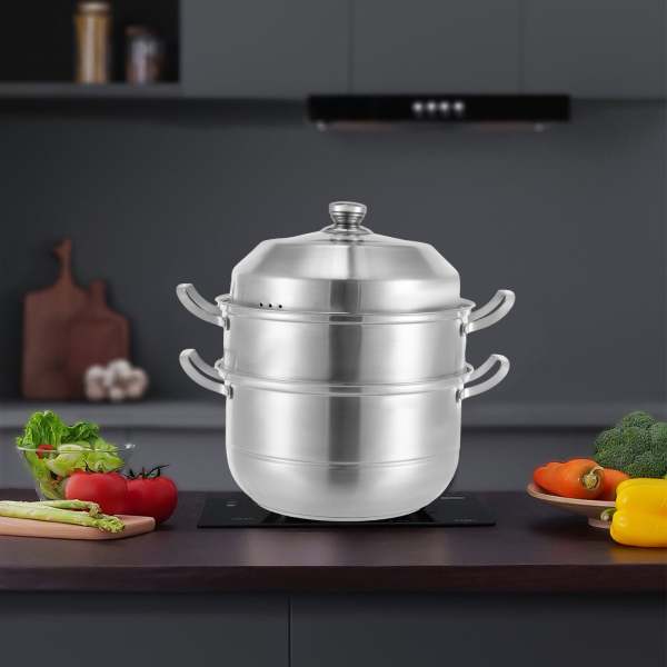 Marmite à induction, Set de cuisson vapeur, Marmite à soupe multicouche en acier inoxydable (30cm) Marmite à induction, Set de cuisson vapeur, Marmite à soupe multicouche en acier inoxydable (30cm)