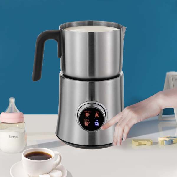 Mousseur à lait électrique, 900 ml, mousseur à lait 4 + 1 Milk Frother en acier inoxydable pour mousse de lait, café au lait